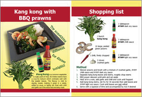 Recipe cards help to reduce confusion over Asian vegetables like kang kong.