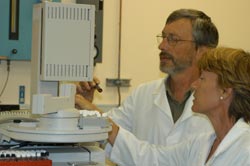 Ian Stiff and Linda St Clair test for residues in fruit and vegetables.